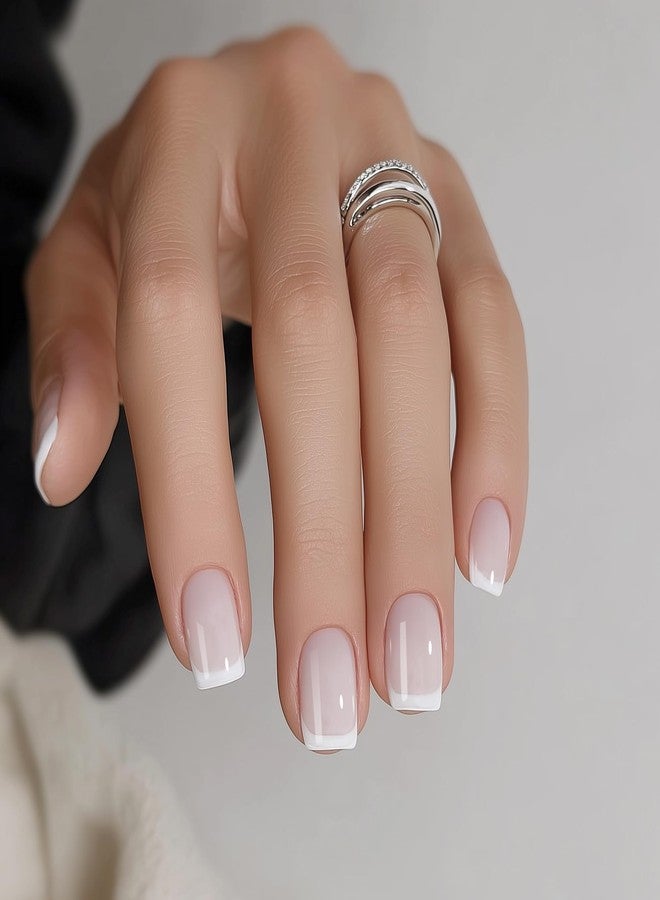 DANNI & TONI Semi Cured Gel Nail Strips Translucent White (Opal Veil) White-Tipped French Gel Nail Wraps 28 Stickers - Image 1